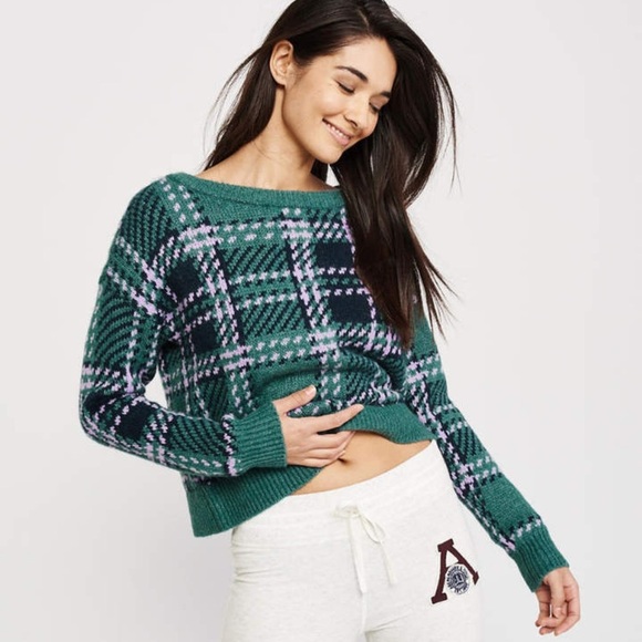 Abercrombie & Fitch Sweaters - Abercrombie & Fitch Teal Plaid Sweater women's crop top cute Y2K 90s small